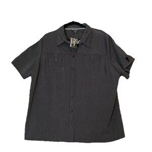 Maggie Barnes 1X‎ 18/20 Black Striped Button Down Top Short Sleeve Pockets NEW